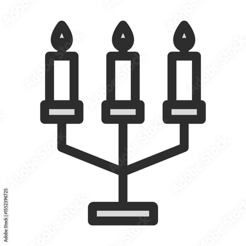 Candelabra Icon. Three candles, candlestick, menorah, light, illumination, celebration, ceremony, decorative. Editable vector line icon.