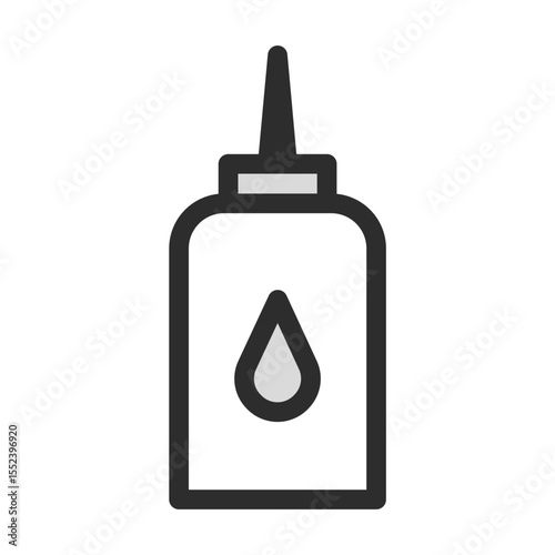 Sewing Machine Oil Bottle Icon. Filled line illustration of a lubricant bottle with a drop symbol. Editable vector for maintenance, craft, or industrial themes.