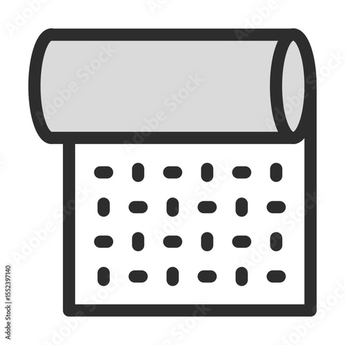 Perforated Paper Roll Icon. Filled line illustration of toilet paper, kitchen towel, or fabric roll with tear lines. Editable vector for hygiene, cleaning, or textile concepts.