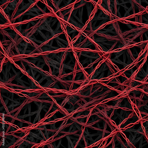 A chaotic pattern of tangled barbed wires in red and black, representing emotional pain, hate, and entrapment