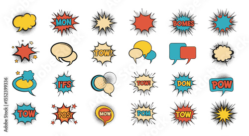 Retro Explosion Icons: A dazzling array of vibrant, retro-styled explosion icons, bursting with energy and nostalgia, ideal for adding dynamic flair to any creative project.