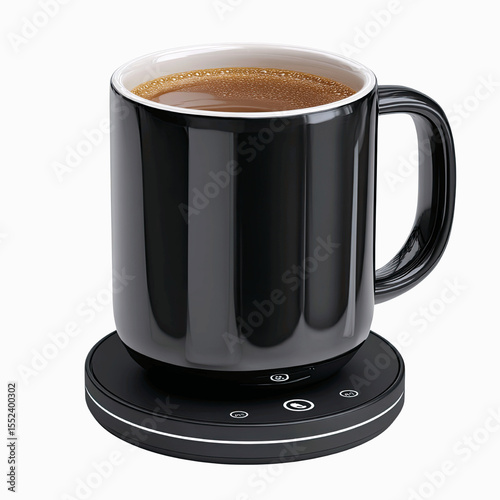 Modern Black Coffee Mug Warmer with Hot Beverage