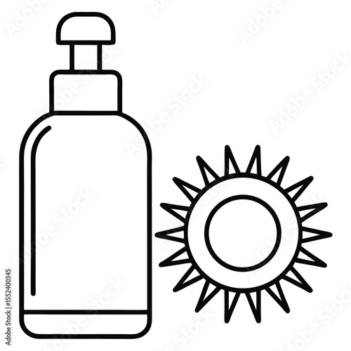 Clean black and white line art icon of a lotion bottle and container