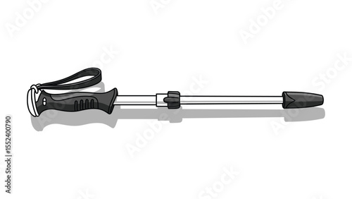 Isolated trekking pole illustration with adjustable height feature and ergonomic grip design