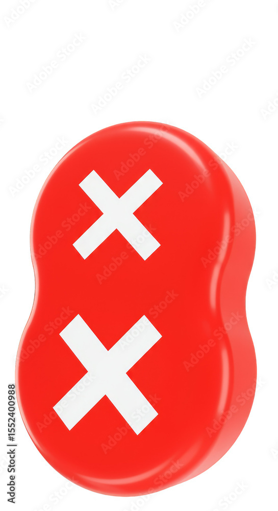 Fototapeta premium 3D Red Glossy Object with White Crosses Sign Transparent Background