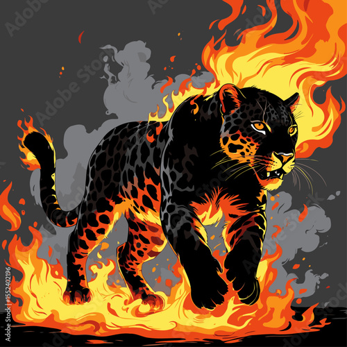 flaming leopard silhouette vector image