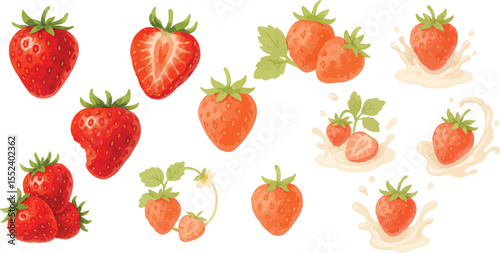 Watercolor Strawberry Fruit Illustration Hand-Painted Juicy Red Berry for Organic Food, Summer Dessert, and Botanical Design | Generative AI