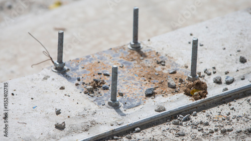 screws in the construction site, close-up of photo