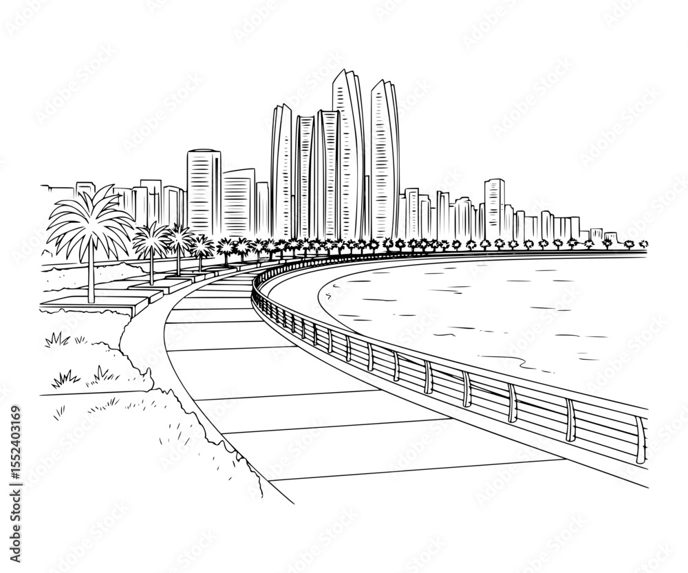 Fototapeta premium Line Art of Abu Dhabi Corniche, Abu Dhabi