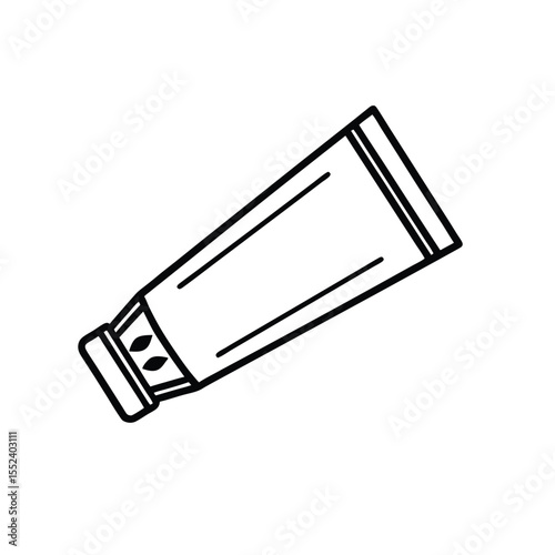 Simple black and white line art icon of a sunscreen cream tube