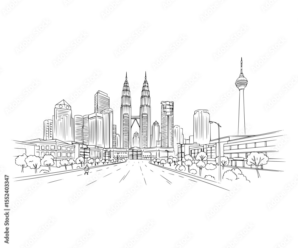 Fototapeta premium Line Art of Bukit Bintang, Kuala Lumpur