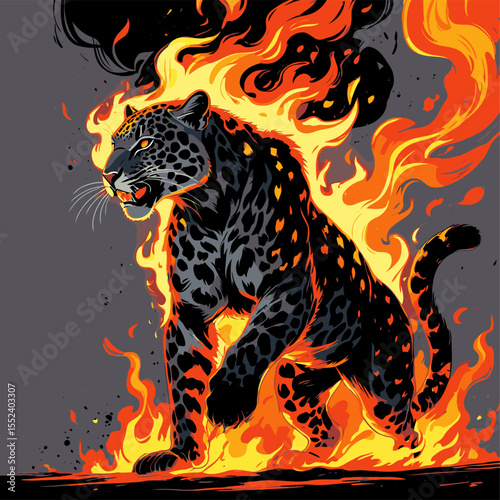 flaming leopard silhouette vector image