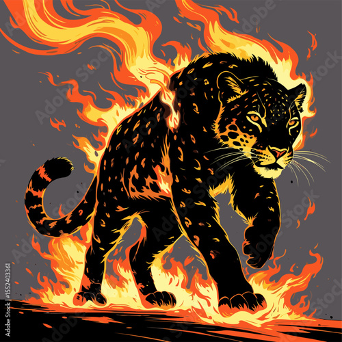 flaming leopard silhouette vector image