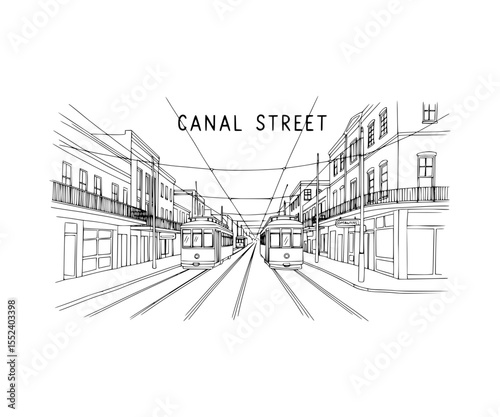 Line Art of Canal Street, New Orleans