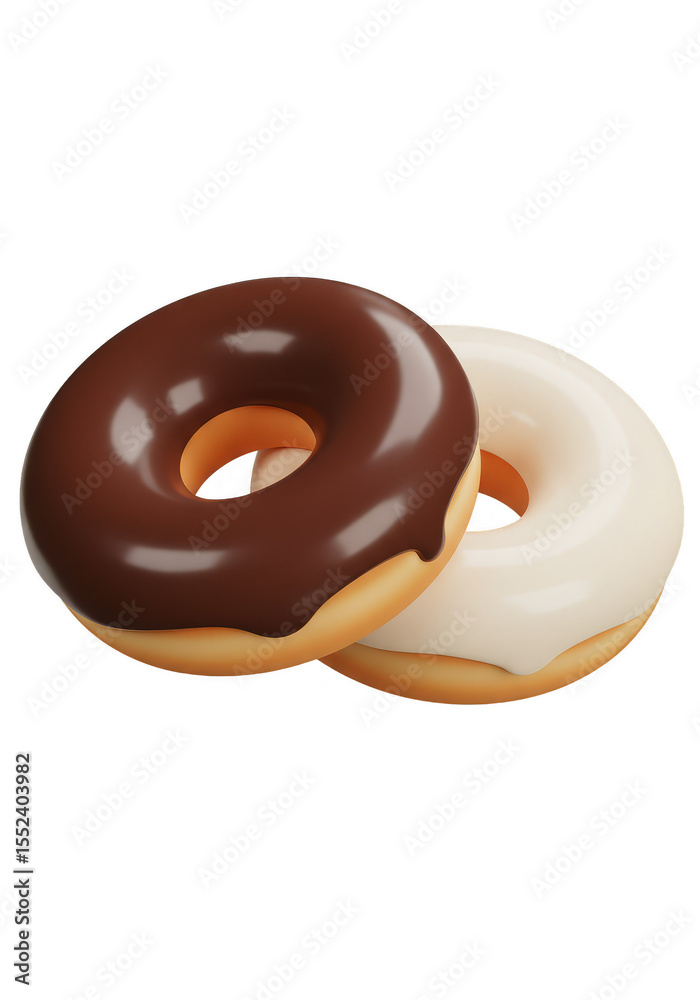 3d Two Glazed Donuts Delicious Dessert in Chocolate and White Glaze 3d Two Glazed Donuts Delicious Dessert in Chocolate and White Glaze