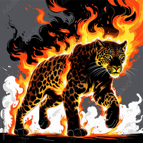 flaming leopard silhouette vector image
