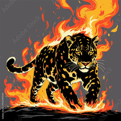 flaming leopard silhouette vector image