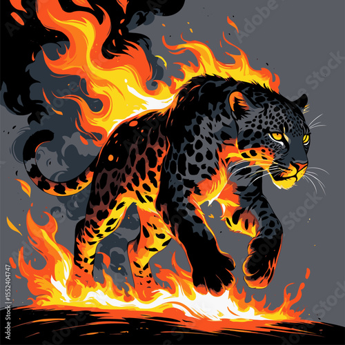 flaming leopard silhouette vector image
