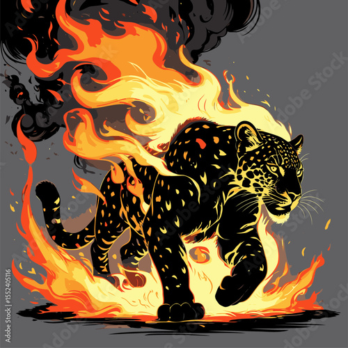 flaming leopard silhouette vector image