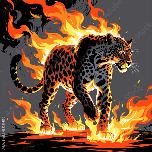 flaming leopard silhouette vector image