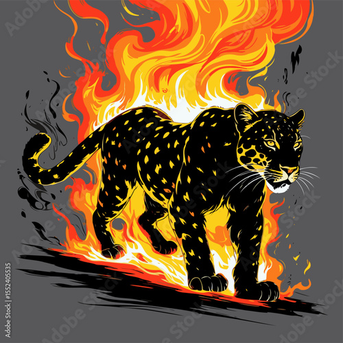 flaming leopard silhouette vector image