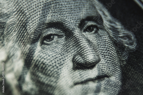 George Washington on one Dollar bill.  Selective focus.