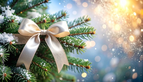 Festive Holiday Season Celebration With Evergreen Branches And Sparkling Lights