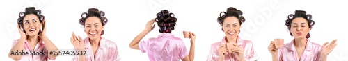 Set of young woman in pajam...