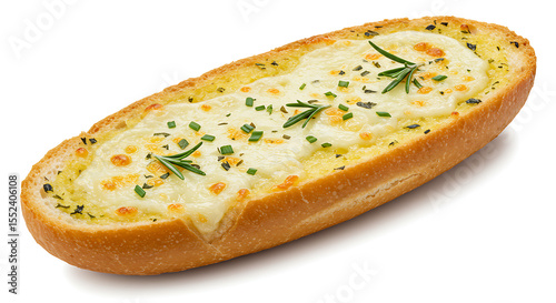 Close-up of pão de alho (garlic bread) with herbs and cheese, isolated on white — classic churrasco side dish in Brazil