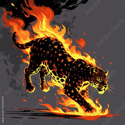 flaming leopard silhouette vector image