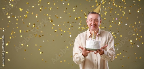 Mature man with birthday ca...