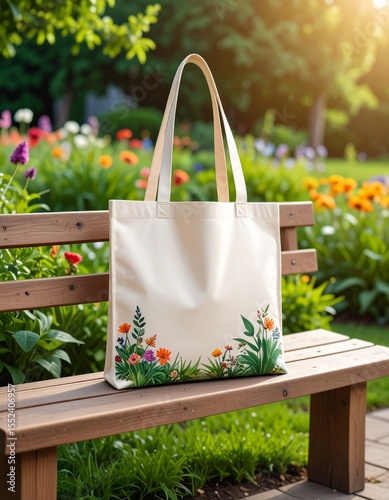Charming Embroidered Canvas Tote Bag Featuring a Vibrant Wildflower Garden Scene