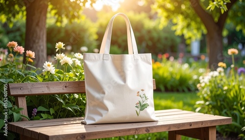 Eco-Friendly Canvas Tote Bag with Floral Embroidery in a Sunny Garden Setting