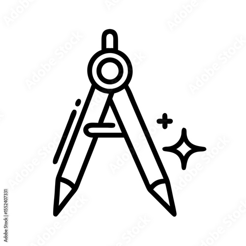 A pair of compasses, a precision drawing tool, gleaming with subtle sparkle.
