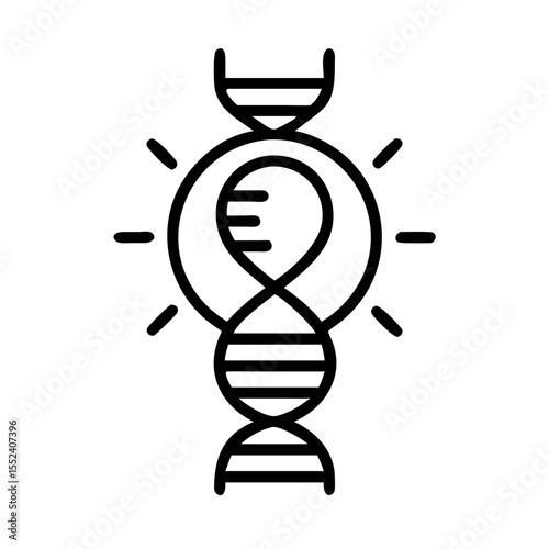 Illustration of a DNA strand with a lightbulb symbol, representing the concepts of innovation and scientific discovery