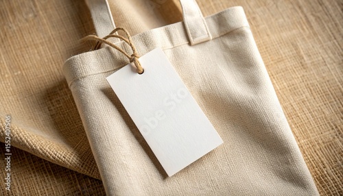 Natural Canvas Tote Bag with Blank Tag for Customization and Branding