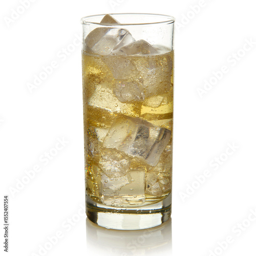 ice cubes of  ginger ale with glass