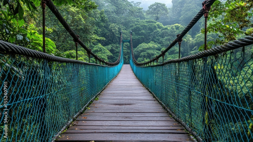 Obraz premium Lush jungle suspension bridge