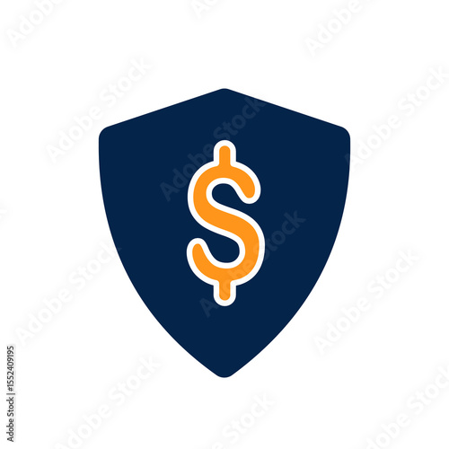 Minimal flat icon of a shield with dollar symbol representing financial protection secure investment economic stability and money security in a clean modern business concept