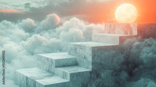 Stairway to the celestial, stone steps ascend into the clouds.