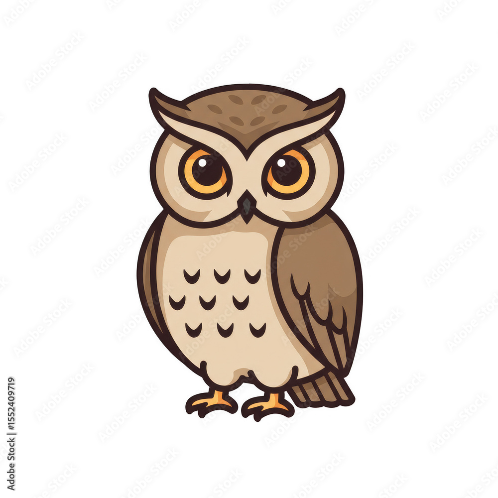 Naklejka premium Cartoon Pixel Illustration of an Isolated Owl with Brown Feathers