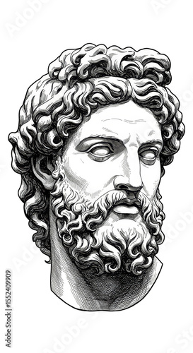 Ancient Greek Marcus Aurelius Statue Portrait Transparent Background