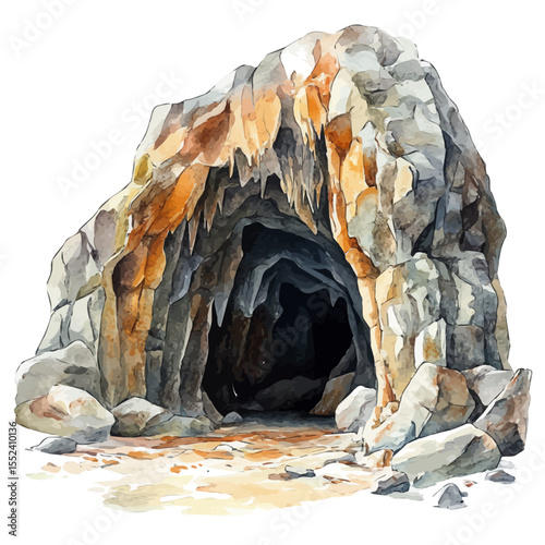 Underground Caverns, watercolor illustration vector, isolated on a white background.
