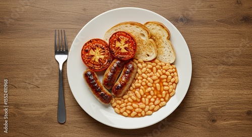 Wallpaper Mural Savory Full English Breakfast Delight: Buttery Toast, Grilled Tomatoes, Succulent Sausages, and Creamy Baked Beans Await Your Fork. Torontodigital.ca