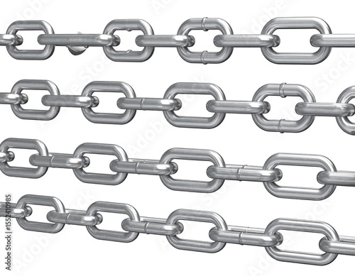 Multiple metallic chains, varying sizes, linked together