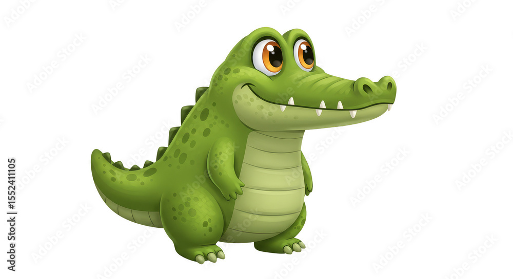 Fototapeta premium Cartoon Crocodile Illustration Green Reptile Cheerful Animal Isolated