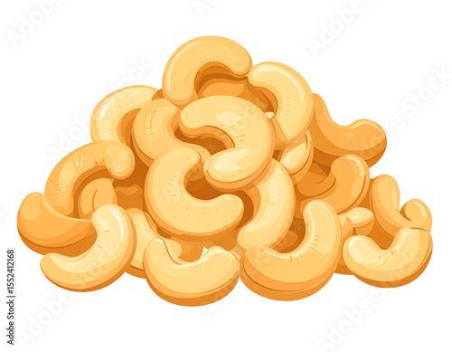 A large pile of roasted cashew nuts, light brown in color, with a slightly glossy sheen.  They are arranged in a casual, heaping mound