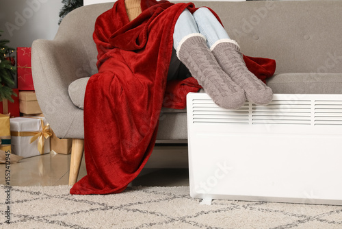 Young woman in winter socks...