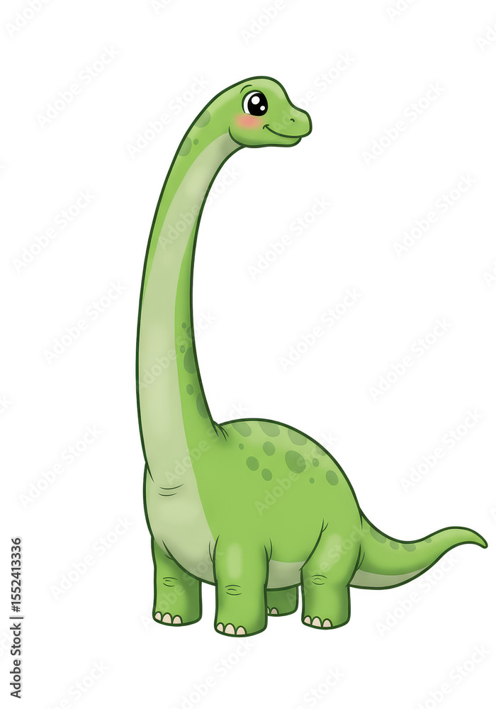 Naklejka premium Cute Cartoon Brontosaurus Illustration Long Necked Dinosaur on Transparent