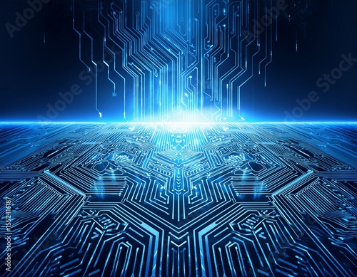 glowing circuit board in perspective, blue tones, tech concept”_ 
